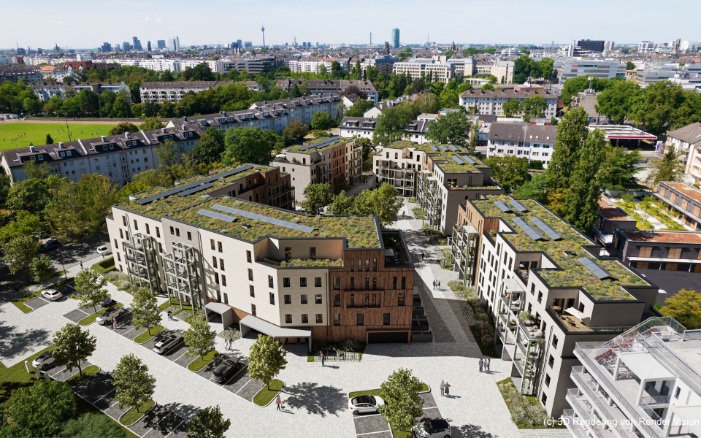 Arche Noah Quartier – Luftaufnahme des Wohnprojekts in Holzhybridbauweise